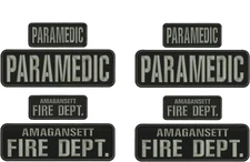 PMD and fire dpt  EMBROIDERY PATCH 3X10 AND 2X5 sew on ON BACK GRAY ON BLACK
