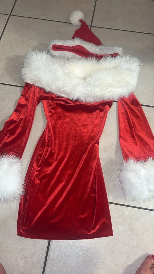 Винтажный Валена миссис Клаус бархата с должен платье и шляпа размер S/M - Изображение 2 из 4