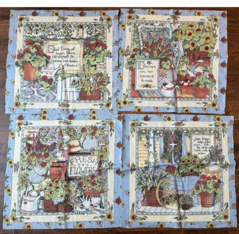 Vtg 1994 Susan Winget Fabric Traditions Fresh Flowers Cotton Fabric Panels 16”