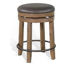 Yael Swivel Counter Stool Set of 2- Gray Faux Leather- Brown- Black