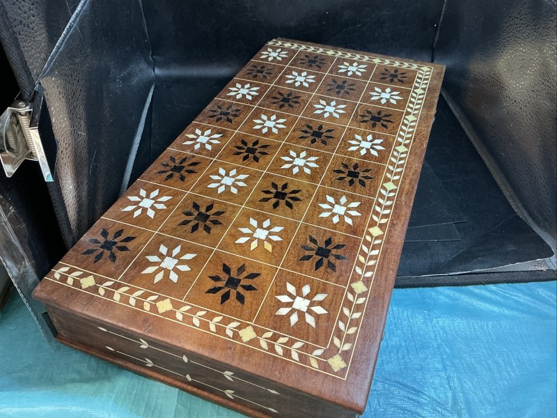 Vintage  Inlaid Anglo Indian Checkers Board Only.  17.5” Square.            27b