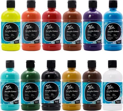 Acrylic Paint Set 12 Colors 500ml Bottles Semi-Matte for Canvas and Crafts