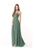 Eucalyptus Azazie A-Line Pleated Chiffon Jeanna Bridesmaid Dress, size C (sz 4)