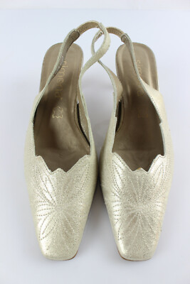 Escarpins SIMONA En Cuir Beige Doré – Talons Ouverts Pointure 37 (UK 4) – État Impeccable
