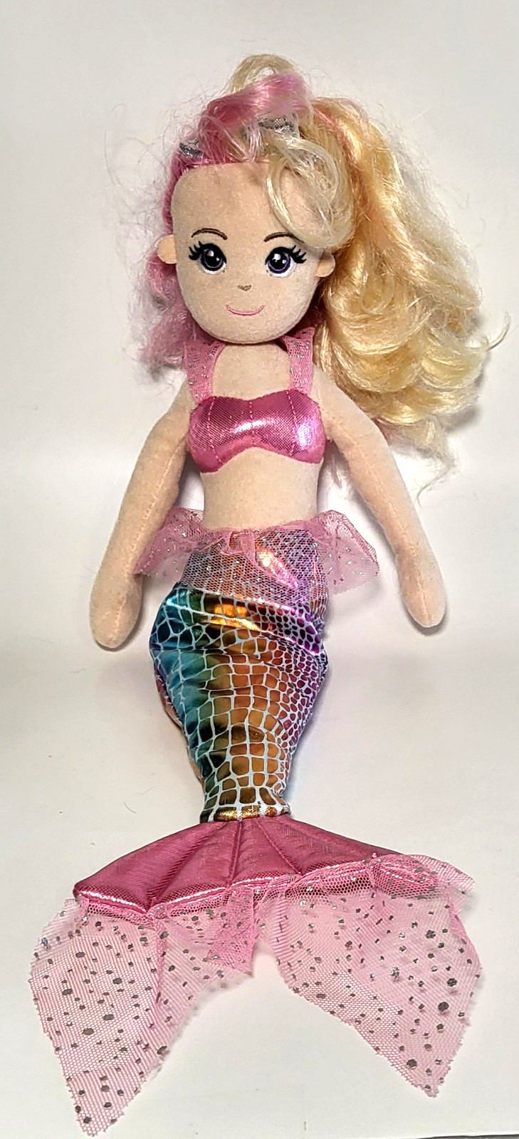 Aurora Toys Mermaid Doll Pink Blonde Hair Plush 18 " Approx