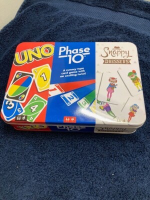 Mattel Games 3-in-1: UNO, Phase 10 & Snappy Dressers Collectors Tin Box Full!