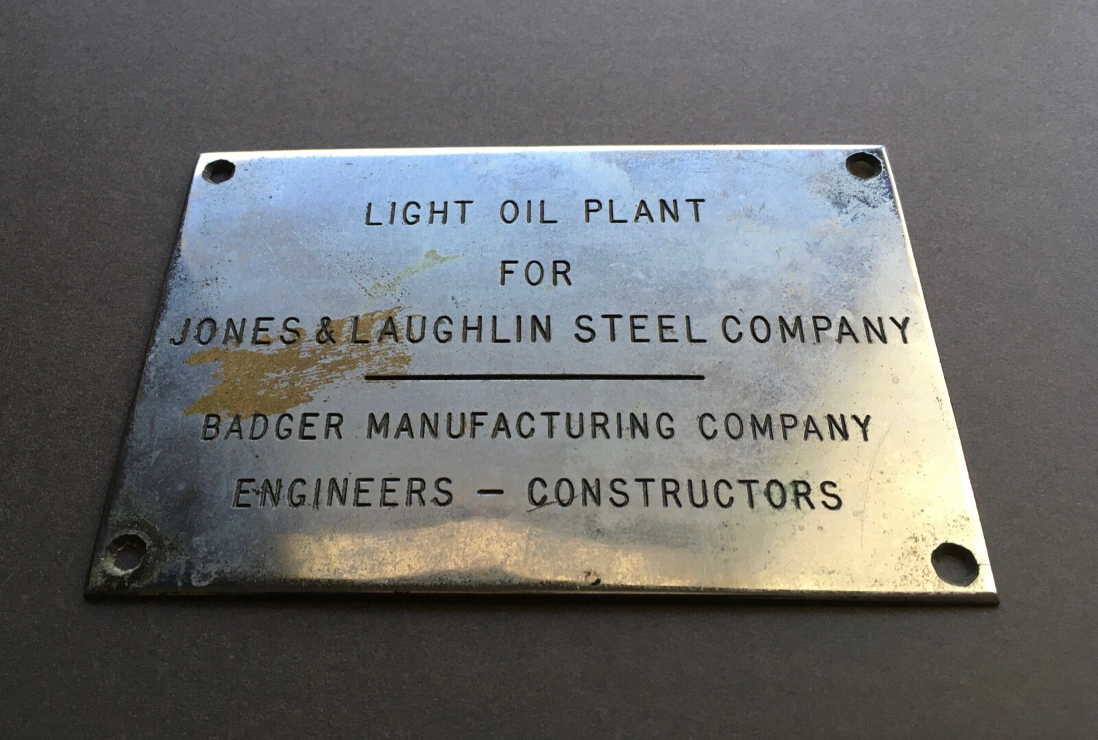 Vintage Metal Sign Light Oil Plant for Jones & Laughlin Steel Company Pittsburgh