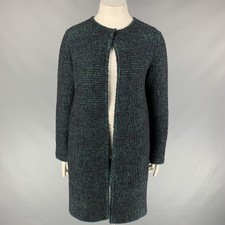 M Missoni Size 8 Charcoal & Green Knitted Wool Blend Coat