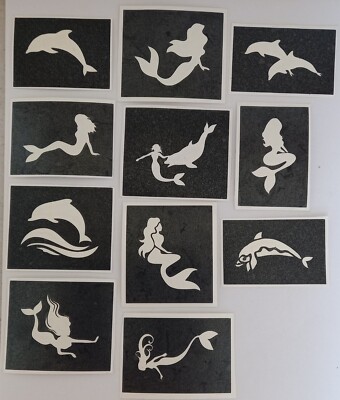 Delfin & Meerjungfrau Themenschablonen für temporäre Glitzer Tattoos / viele andere Anwendungen