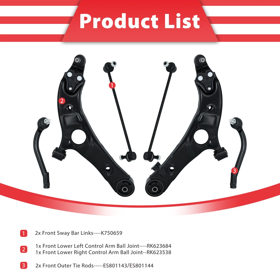 Kit de brazo de control delantero de 6 piezas con varilla de amarre de rótula para Hyundai Santa Fe 2013-2018 Foto 3 de 4