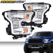 Fit For 2015-2017 Ford F150 Amber Headlights Chrome Head Lamps Left+Right Pair 