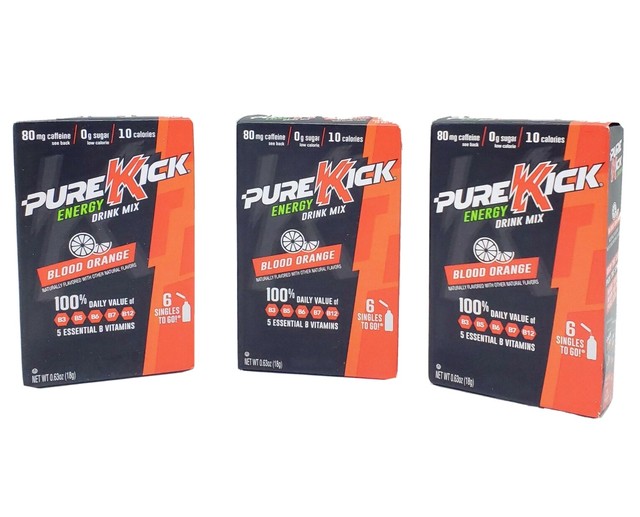 Pure Kick Energy Blood Orange Singles To Go Drink Mix 3 Boxes 18