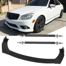 For Mercedes-Benz Front Bumper Lip Splitter Spoiler + Strut Rod Carbon Fiber