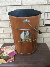 Vintage Liberty Sterling Ice Cream Freezer Maker 4 Quart Hand Crank Cedar Wood 