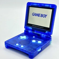 Gameboy Advance SP IPS V2 Modded Backlit Transparent Dark Blue & Teal Console