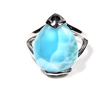 Rare Authentic AAA Dominican Larimar Inlay 925 Sterling Silver Ring size 6,7,8,9