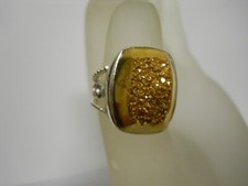 Sterling Silver Yellow 20mm Druzy Ring Size 7.5 Gemstone Crystal Jewelry 752