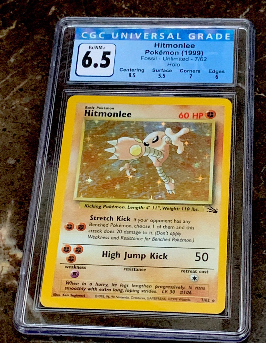 hitmonlee pokemon card value 1999 Pokemon Fossil Hitmonlee Holo #22 CGC 6.5 EX/NM+ Freshly Graded