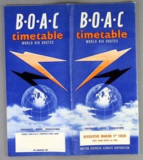 BOAC AIRLINE TIMETABLE MARCH 1958 B.O.A.C. ROUTE MAP