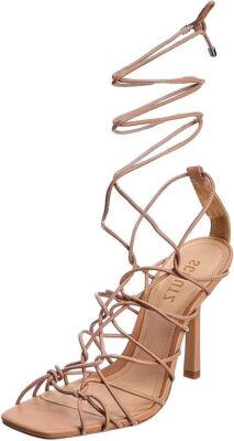 Schutz Heyde Honey Beige Square Toe Multi-Straps Lace Up Stiletto