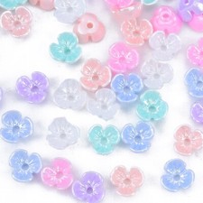 100Pcs Resin 3-Petal Flower Imitation Pearl Bead Caps For Jewelry Making 6x6x3mm