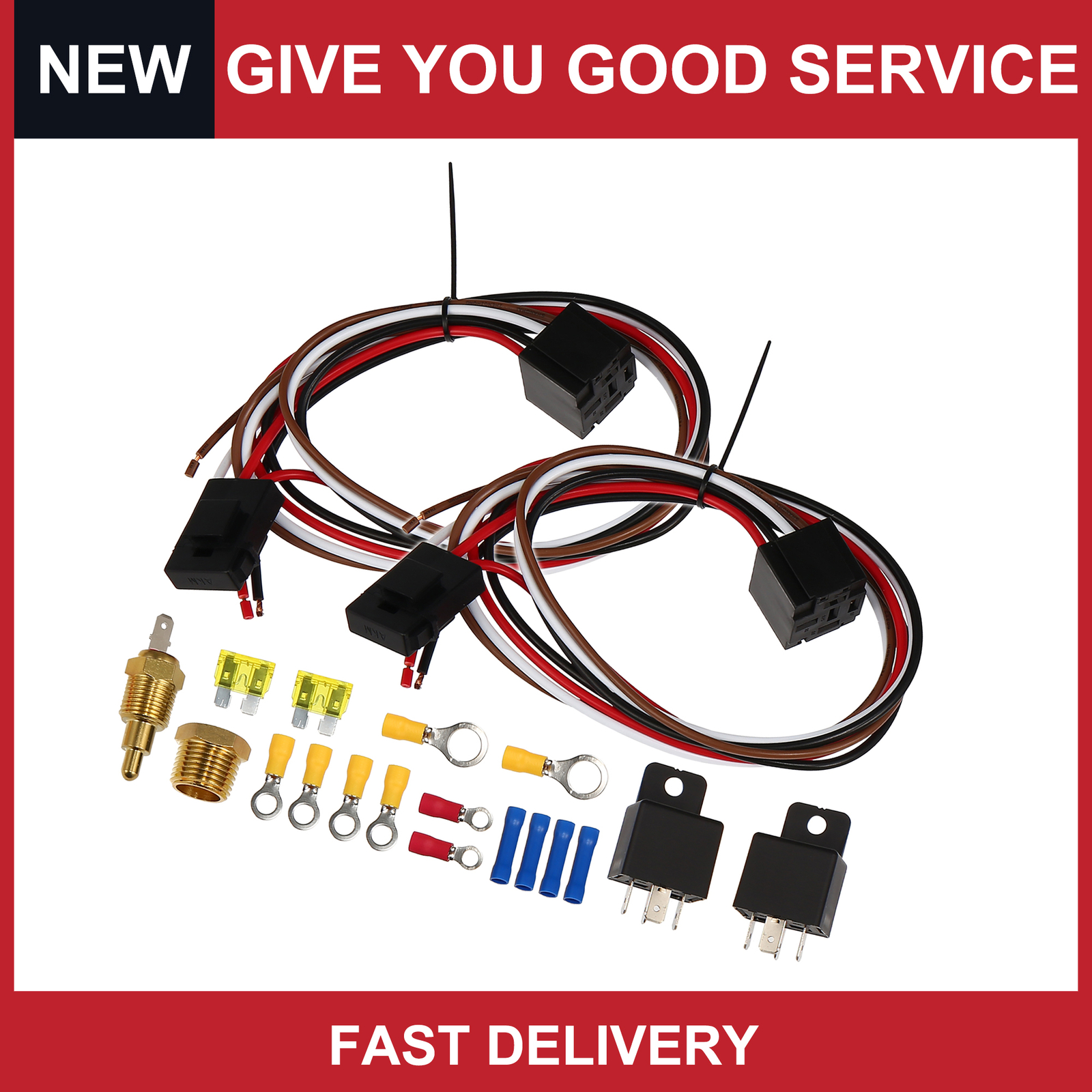 Universal Dual Electric Fan Relay Kit with Thermostat Sensor 2-Pack-image