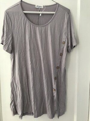 Faddare women gray rayon short sleeve long short sleeve blouse size XL