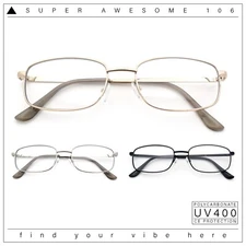 Mens Classic Narrow Rectangle Clear Lens Fashion Eyeglasses