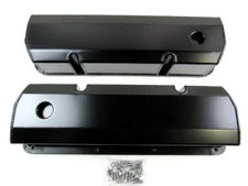 Ford 351C Tall Fabricated Aluminum Valve Cover Pair w/ Hole Black Ano E41354BA