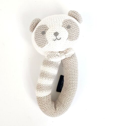 Living Textiles Knit Panda Bear Baby Rattle 100% Cotton 6.5"