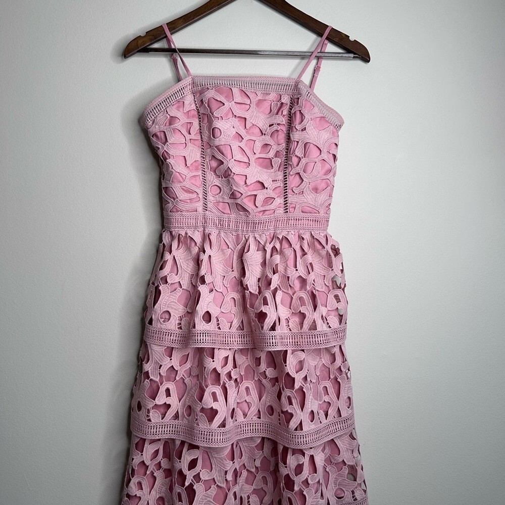 Chi Chi London | Tiered Premium Lace Mini Dress | Pink  | Size UK 6 US 2