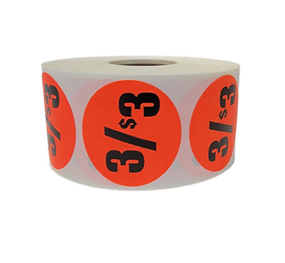 3/$2 Labels 1.5'' Round Red Discount Sale Price Adhesive Stickers 1000 PCS