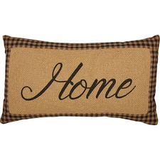 New Primitive Farmhouse Rustic Black Check Burlap Pillow HOME 7"x 13"
