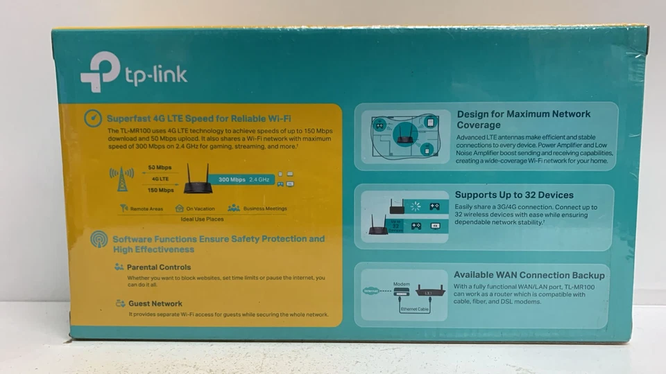Tp-Link TL-MR100 300Mbps Wireless N 4G Lte Router 1 Lan 1 Lan/Wan Detachable Ant - Image 3 of 4