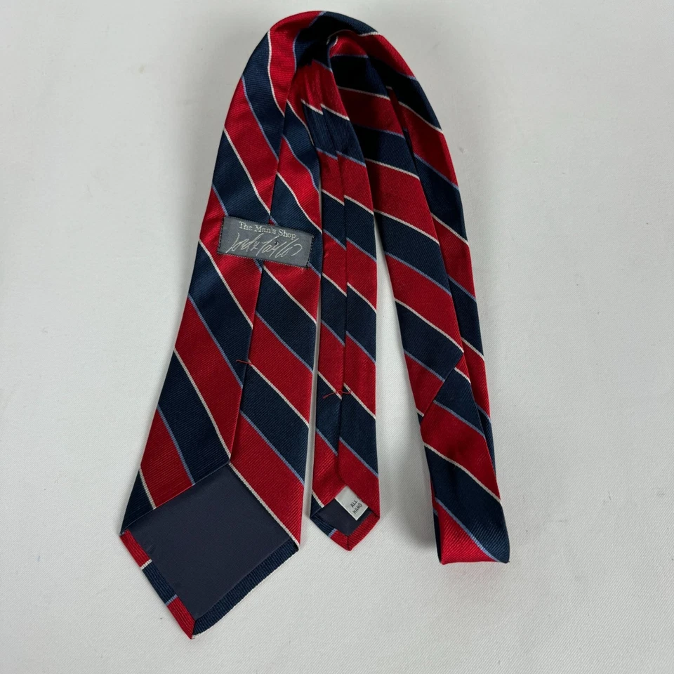 Corbata Lord & Taylor Seda Roja Azul Blanca Patriótica Rayas Anchas Hecha a Mano 56x3.5" Foto 2 de 4