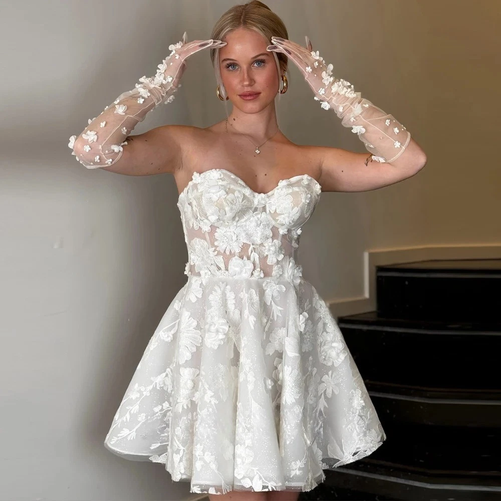 strapless knee length wedding dresses A-Line Knee-Length for sale unique modern short wedding dresses