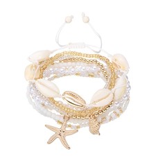 Summer Beach Bracelets Bohemian Multi-Layer Beads Stretch Bracelet, White