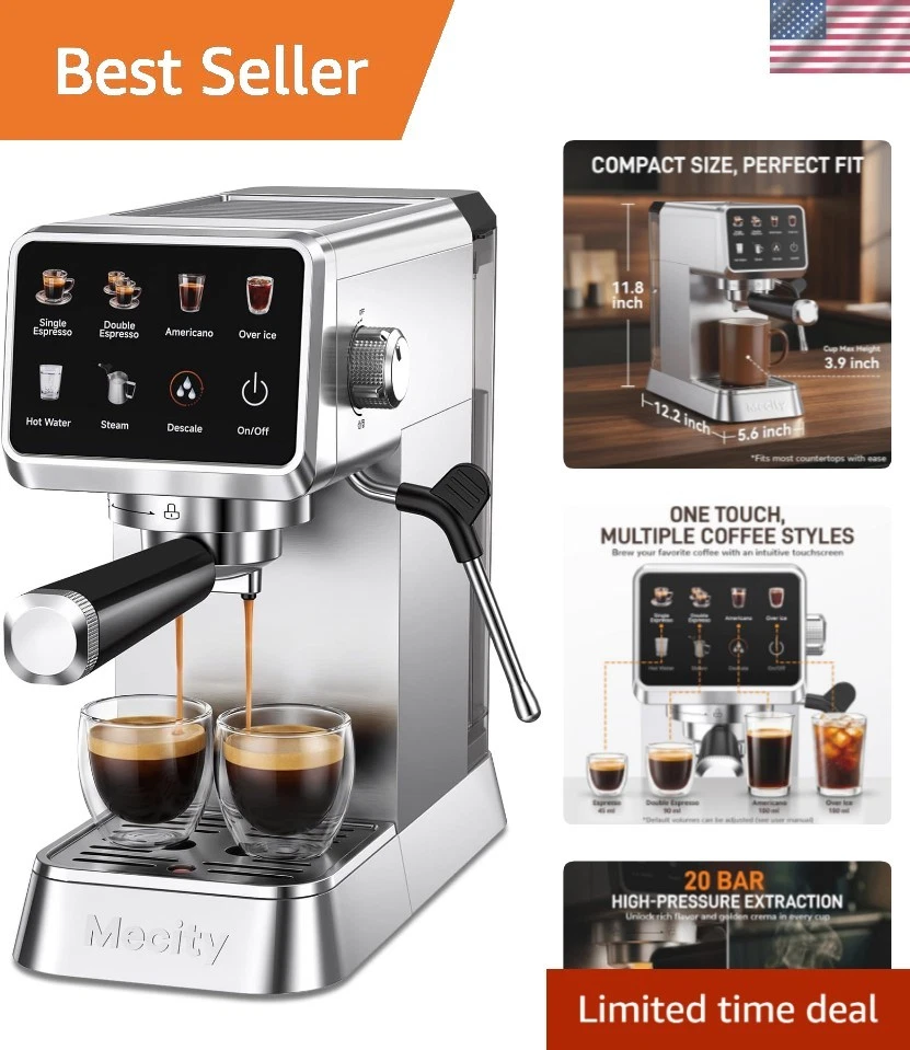 20 Bar Espresso Machine with Milk Frother, Touchscreen Coffee Maker for Espre...