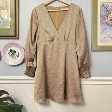 Gold Metallic Babydoll Party Dress Size Small Glam Retro 70s Birthday Maximalist