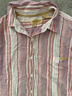 Get Lucky red striped short sleeve shirt, size XL