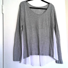 a.n.a.  A New Approach Top Gray & White Scoop Neck Lightweight Long Sleeve EUC L