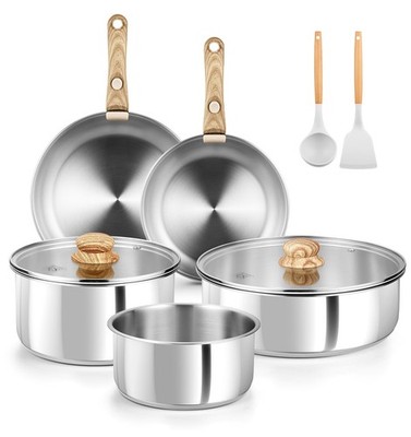 Stainless Steel Cookware Set 18/10 Pots and Pans 11PCS Detachable Handle