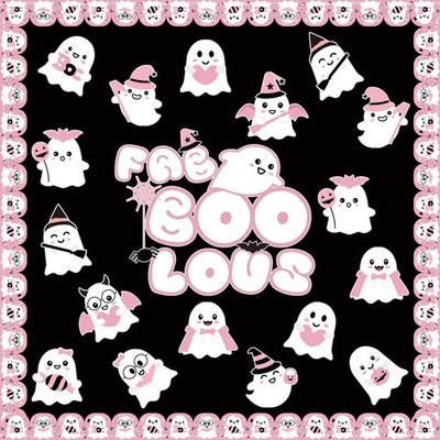91 PCS Pink Ghost Bulletin Board Borders Decoration Set, Girly Ghost Boo Patt...