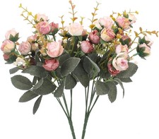 7 Branch 21 Mini Rose Heads Artificial Flowers Bouquet Wedding Home