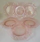 6 VERY Rare Imperial Pink Depression Glass Etched Bel Aire SALAD/LUNCHEON PLATES
