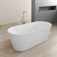 Rosa Fluted 1650 x 800mm Double Ended Freestanding Bath Matt White with Waste