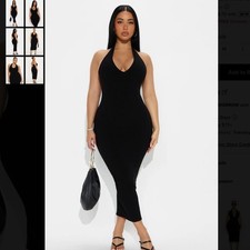 NWOT FASHION NOVA Celeste Snatched Halter Midi Dress - Black