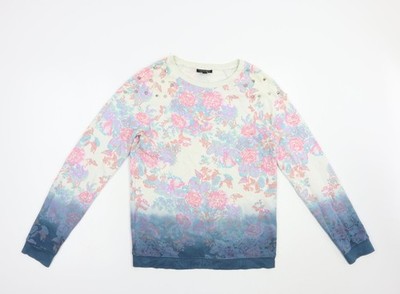 Topshop Damen Pullover Sweatshirt Mehrfarbig Blumenmuster Baumwolle Größe 8 Pulli