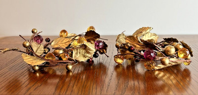 Autumn Acrylic Gold Leaves Berries Wired Candle Rings Fall Table Decor 2 PC Set