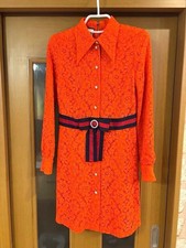 #Good condition Gucci Sherry line #Orange lace dress long sleeve #40 US Size 4